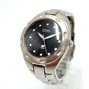 Mens Fossil Stainless Steel Watch 40mm Gray Carbon Fiber Dial AM3287 New Battery